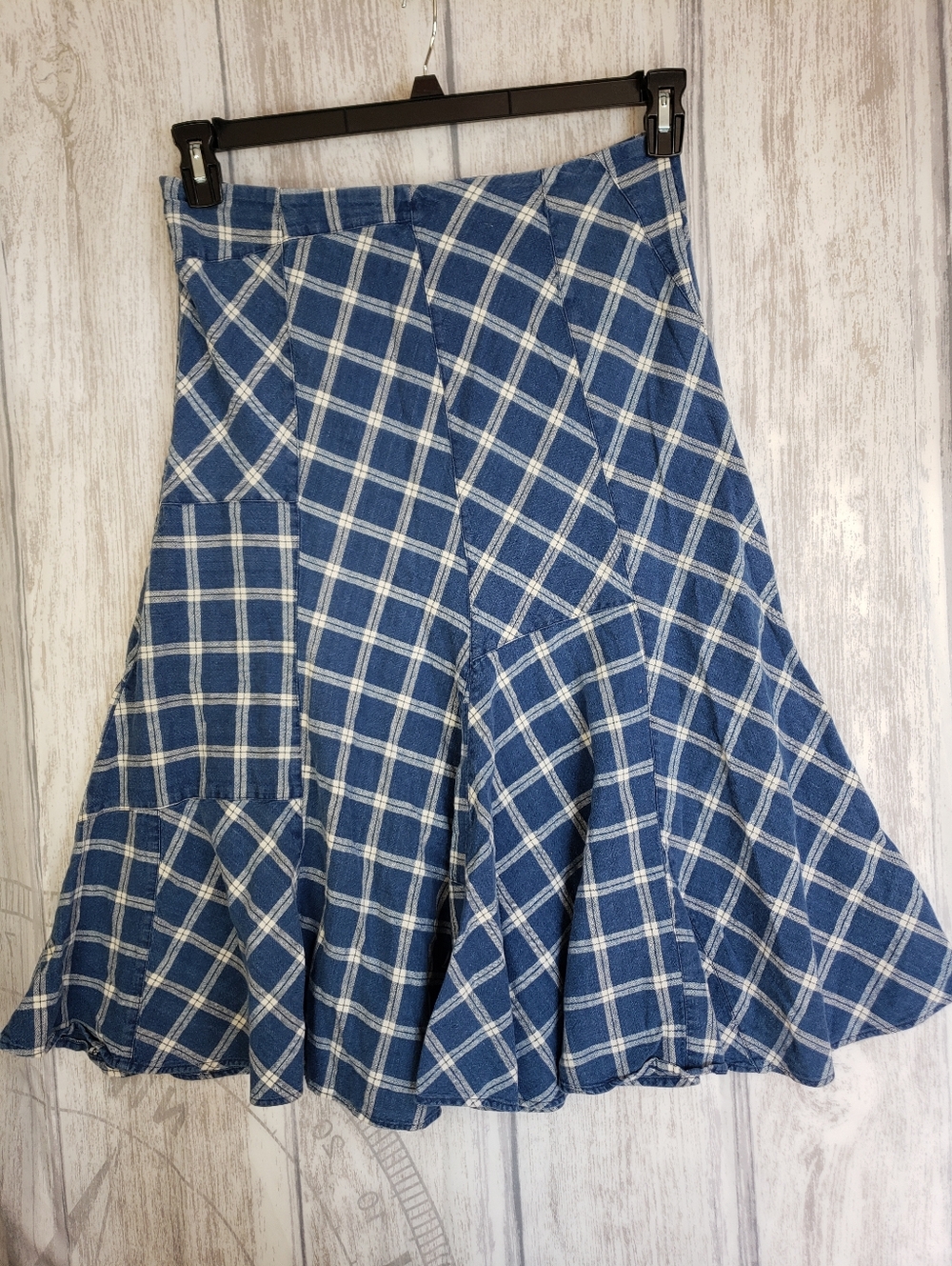 Lauren Ralph Lauren blue plaid linen-cotton midi skirt Size 8 C43 - Picture 3 of 10